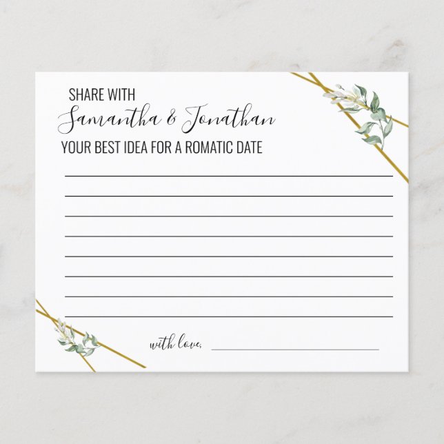 Greenery Share Date idea Shower Game Card (Front)