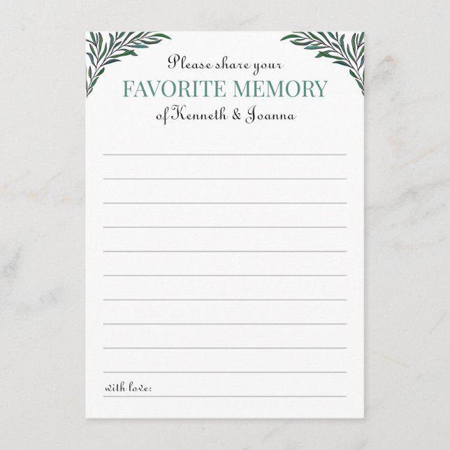 Greenery Share Favourite Memory Anniversary Game Enclosure Card (Front)