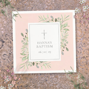 Greenery Silver Baptism Christening Blush Pink Napkin