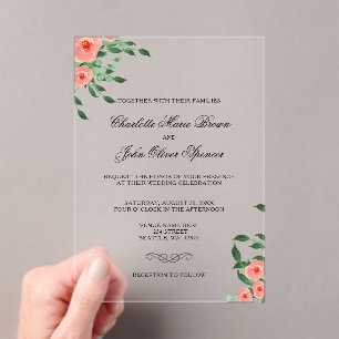 Greenery Simple Peach Flowers Wedding invitations