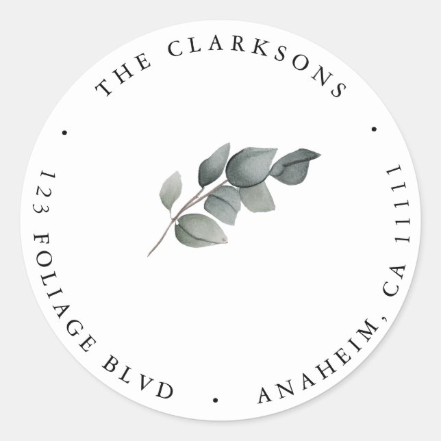 Greenery Simple Round Return Address Label (Front)