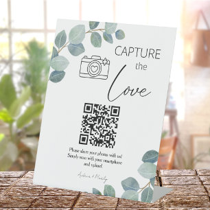 Greenery Simple Share Wedding Photos With QR Code Pedestal Sign