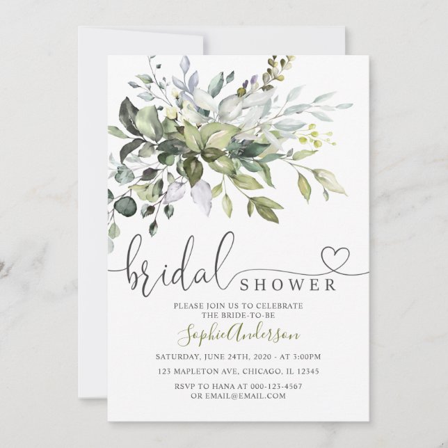  Greenery Simply Eucalyptus Leaves Bridal Shower Invitation (Front)
