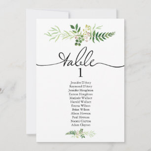 Greenery single wedding seating chart, modern font invitation