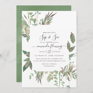 Greenery Sip and See Invitation