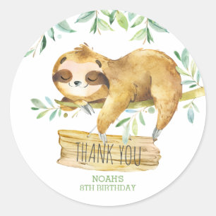 Greenery Sloth Birthday Baby Shower Thank Favour Classic Round Sticker