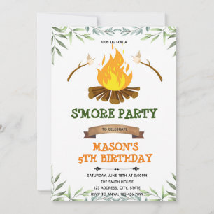 Greenery s'more camp birthday Invitation