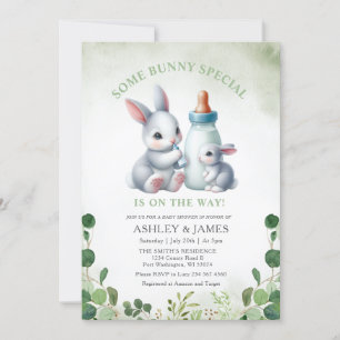 Greenery Some Bunny with Milk Baby Shower Invitation