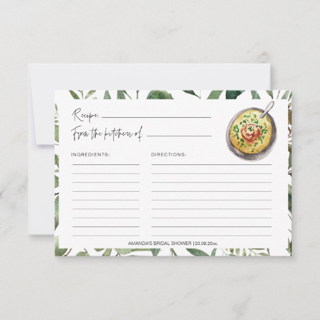 Greenery Soups Kitchen Bridal Shower Recipe Cards (Front)