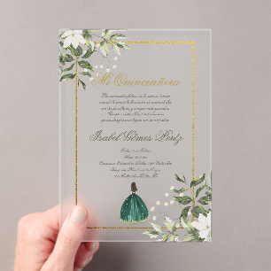 Greenery Spanish Quinceanera  Acrylic Invitations