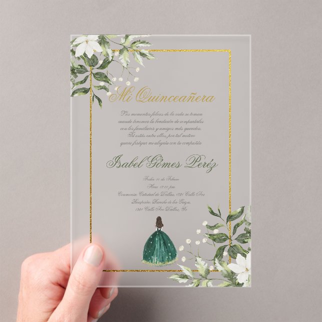 Greenery Spanish Quinceanera  Acrylic Invitations (Insitu (Handheld))