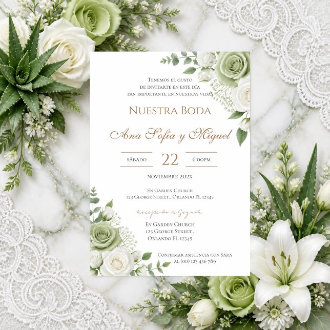 Greenery Spanish Wedding Invitation (Creator Uploaded)