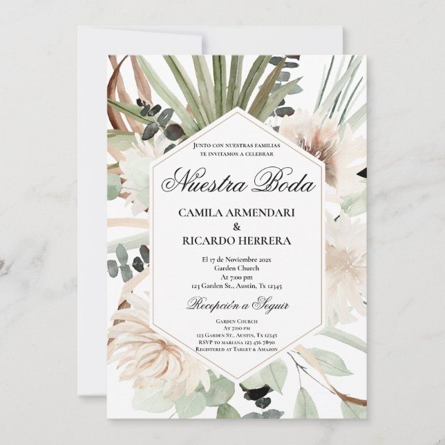 Greenery Spanish Wedding Invitation (Front)