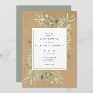 Greenery Spring Leaves Rustic Kraft Wedding Invitation