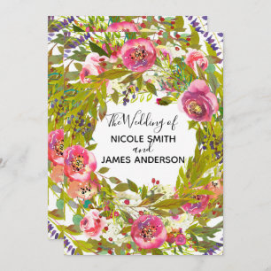 Greenery Spring Pink Floral Flowers Wedding Invitation