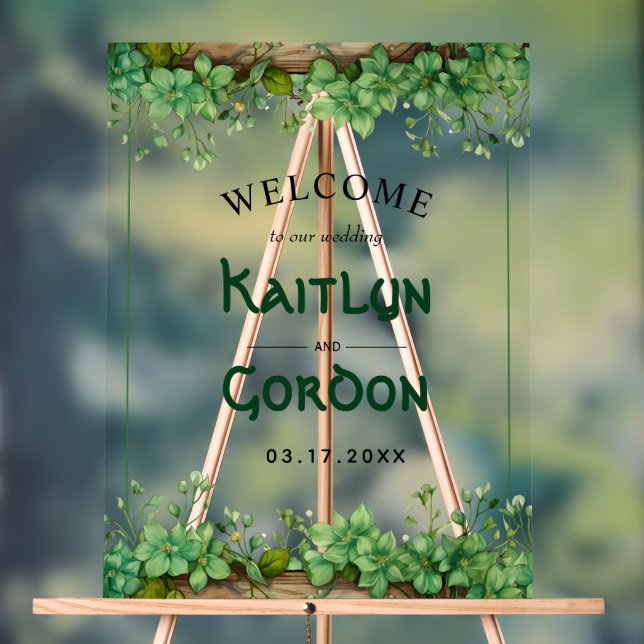 Greenery St. Patricks Day wedding welcome Acrylic Sign (Neutral)