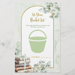 Greenery Storybook 1st Year Bucket List Games Card