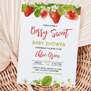  Greenery Strawberry Baby Shower Invitation
