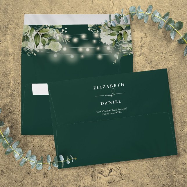 Greenery String Lights Emerald Return Address Envelope (Greenery String Lights Emerald Return Address Envelope)