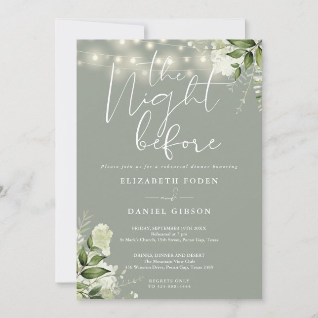 Greenery String Lights Sage Green Rehearsal Dinner Invitation (Front)