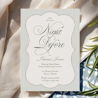 Greenery Striped Night Before Wedding Rehearsal Invitation