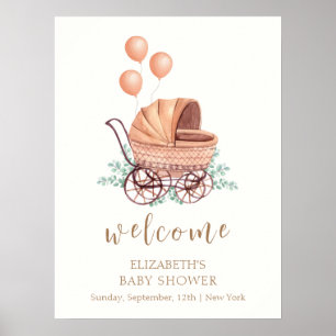 Greenery Stroller Balloon Baby Shower Welcome Poster