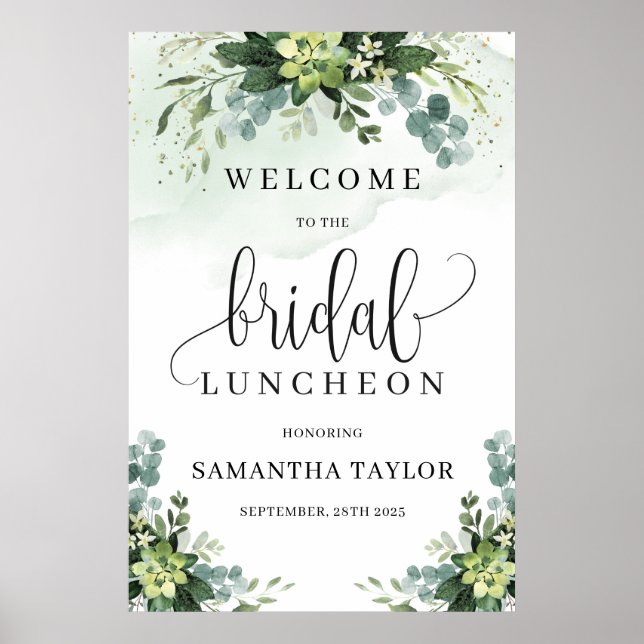 Greenery succulent bridal Luncheon welcome sign (Front)