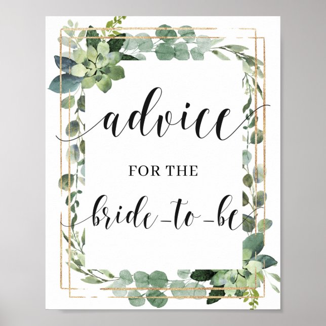 Greenery Succulent Gold Advice For The Bride Sign (Front)