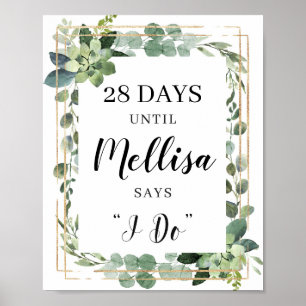Greenery succulent gold boho countdown sign