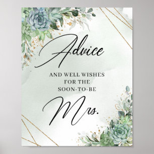 Greenery succulents Advice for the soon-to-be Mrs Poster