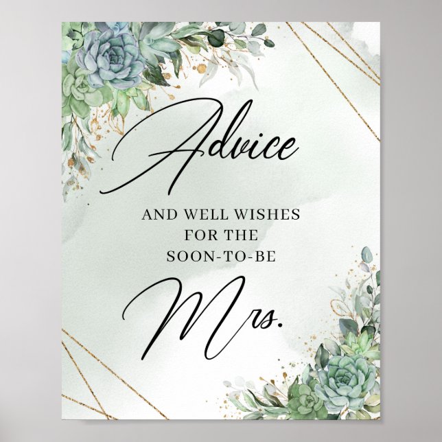 Greenery succulents Advice for the soon-to-be Mrs Poster (Front)