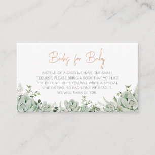 Greenery Succulents Baby Shower Books for Baby Enclosure Card