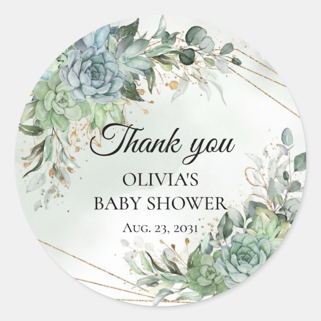 Greenery succulents eucalyptus thank you baby classic round sticker (Front)