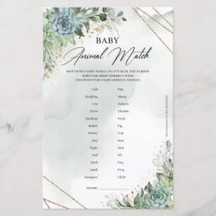 Greenery succulents gold frame Baby Animal Match