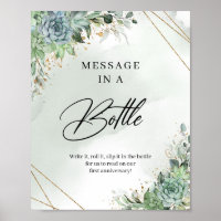 Greenery succulents gold Message in a Bottle Sign