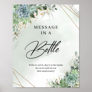 Greenery succulents gold Message in a Bottle Sign