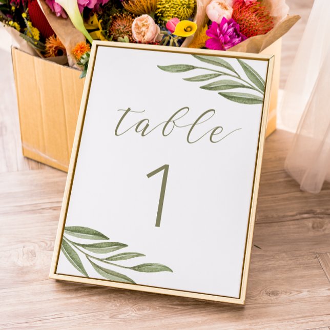 Greenery summer wedding. Green foliage calligraphy Table Number (Creator Uploaded)