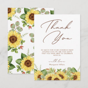 Greenery Sunflower Baby Shower Thank You Card