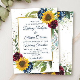 Greenery Sunflower Floral Gold Glitter Wedding Invitation