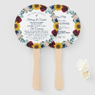 Greenery Sunflower Floral Wedding Program Hand Fan
