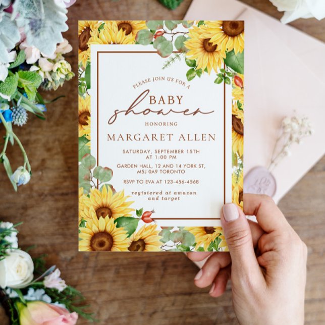 Greenery Sunflower Flowers Baby Shower Invitation (Creator Uploaded)