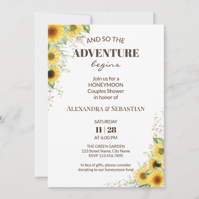 Greenery Sunflower Honeymoon Shower Invitation (Front)