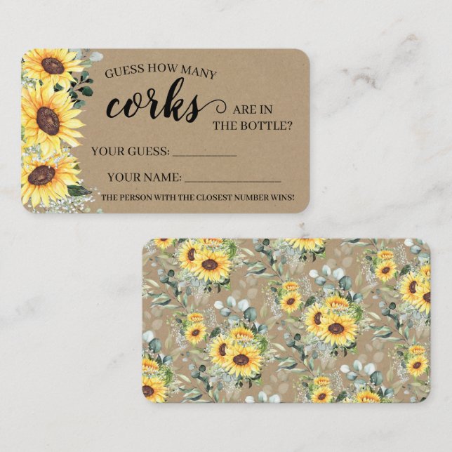 Greenery Sunflower How many Corks Shower game card (Front/Back)