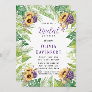 Greenery Sunflower Purple Floral Bridal Shower Invitation