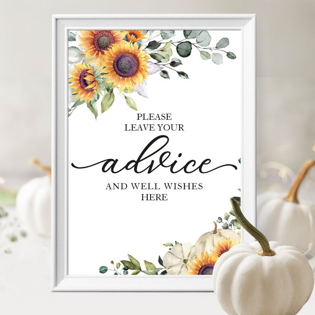 Greenery Sunflowers Bridal Shower Advice Sign (Creator Uploaded)