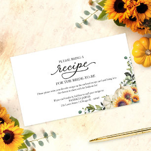 Greenery Sunflowers Bridal Shower Recipe Request Enclosure Card