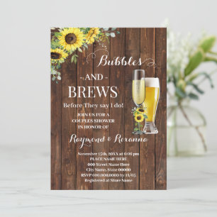 Greenery Sunflowers Bubble & Brews Couples Shower Invitation