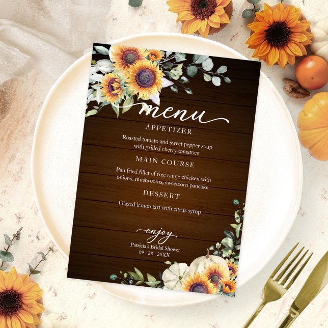 Greenery Sunflowers Fall Bridal Shower Menu Invitation (Creator Uploaded)