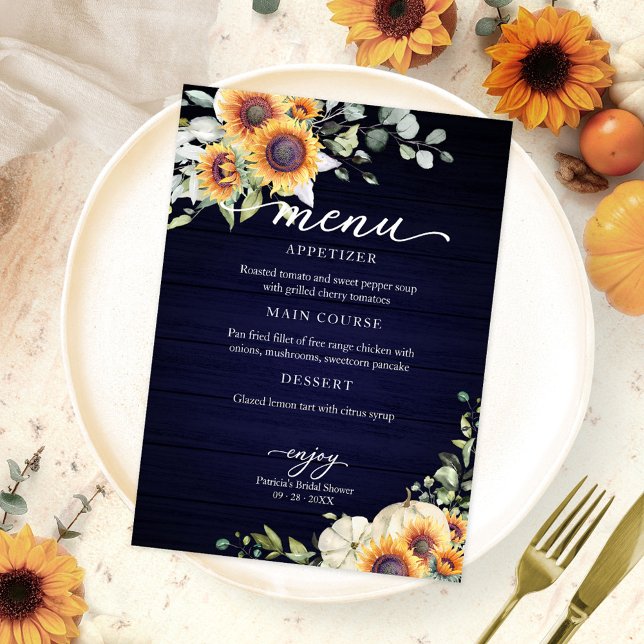Greenery Sunflowers Fall Bridal Shower Menu Invitation (Creator Uploaded)