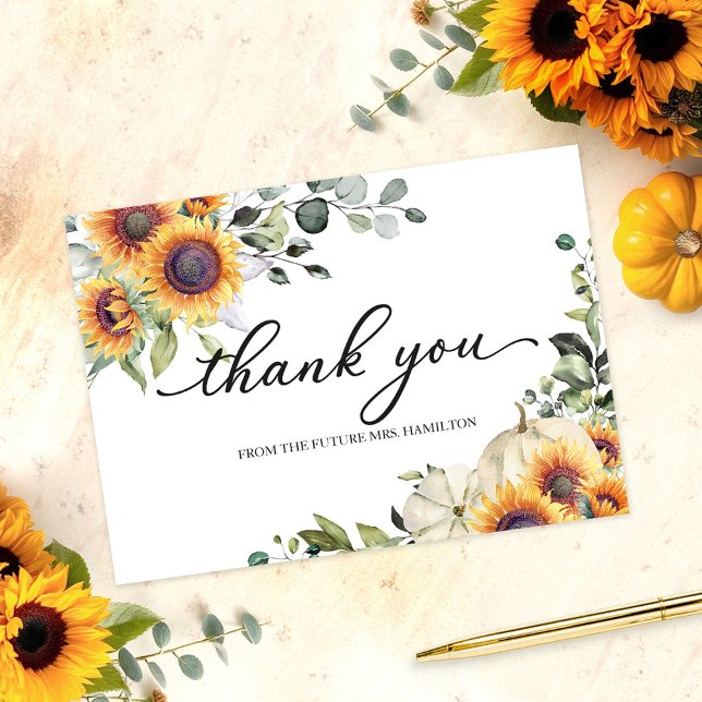 Greenery Sunflowers Fall Bridal Shower Thank You Invitation (Creator Uploaded)